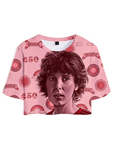 Camiseta Stranger Things Chica, Camiseta Stranger Things Mujer Cortas T Shirt Manga Corta Niña Retro tee Abecedario 3D Impresión T-Shirt Regalo Camisa Verano Camisetas y Tops (D,S)