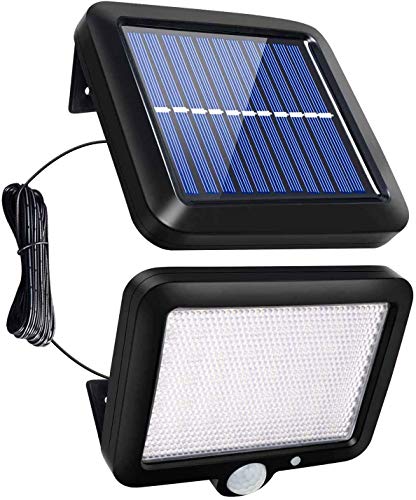 CAMPSLE Luz solar LED, luz de pared con reflector de seguridad de 56 LED con sensor de movimiento PIR, luz impermeable de anochecer a abajo, luz de pared exterior de panel solar