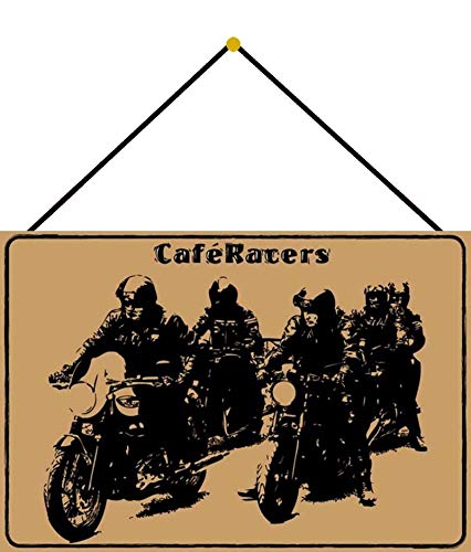 Cartel de chapa NWFS para moto Cafe Racers, color beis, de metal, con cordel, 20 x 30 cm