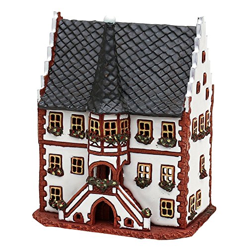 Casa de luz de cerámica – Volkach Rathaus – HandArt – Reproducción detallada y pintada a mano – Dimensiones: aprox. ancho 11 cm x largo 14,5 cm x altura 17,5 cm.