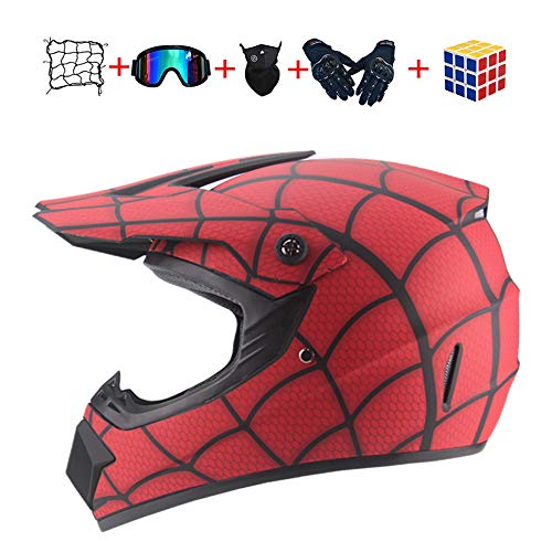 Casco Motocross Niño, ECE Certificación Casco de Moto para niños Downhill.Cascos de Cross de Moto Set con Gafas/Máscara/Red Elástica/Guantes (950, M : 54-55 cm)