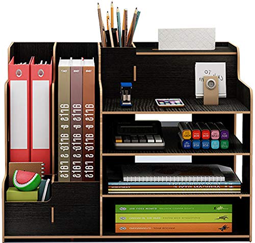 Catekro Caja de almacenamiento de escritorio de gran capacidad Porta bolígrafos/Estantería/Soporte de libros de madera, 39x29x28cm