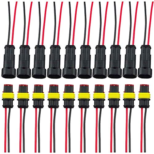 CESFONJER Electrico Impermeable Conector | Conectores Sellado, para Auto Motocicleta Scooter Camión Juego de Enchufes Marinos (2 Pin con Cable × 10 Kit)