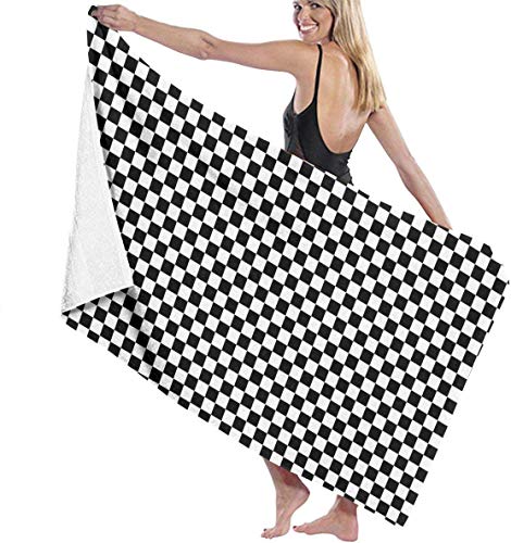 Ches - Toalla de Playa para Mujer, Color Blanco y Negro, con Tablero de ajedrez, Color Blanco y Negro, Ver Imagen, Talla única