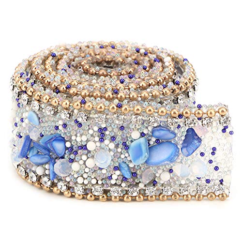 Cinta de diamantes de imitación, adornos de cuentas de diamantes de imitación, cristal para zapatos, bolsa de ropa, decoración de banquete de boda, 2 cm de ancho(azul claro + dorado)