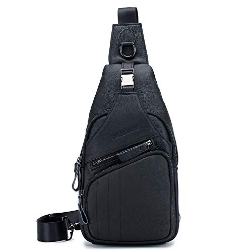 CMXSEVENDAY NOB105 Mochila de Pecho de Hombre en Piel Genuina Bolso de Hombro Cuero, 18x33cm - Negro(Litchi Grano) CMXSEVENDAY NOB105 Mochila de Pecho de Hombre en Piel Genuina Bolso de Hombro Cuero, 18x33cm - Negro(Litchi Grano)