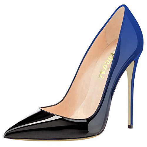 COLETER Zapatos de tacón alto para mujer, hechos a mano, clásicos, puntiagudos, para vestido de baile de graduación, para mujer, color Azul, talla 38 EU