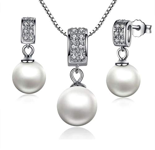 Colgante y Pendientes en Juego con Perlas de Nácar y Plata de Primera Ley |Moda 2020,Set de Joyas de Plata 925 y Perlas autenticas