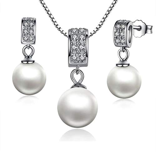 Colgante y Pendientes en Juego con Perlas de Nácar y Plata de Primera Ley |Moda 2020,Set de Joyas de Plata 925 y Perlas autenticas Colgante y Pendientes en Juego con Perlas de Nácar y Plata de Primera Ley |Moda 2020,Set de Joyas de Plata 925 y Perlas autenticas