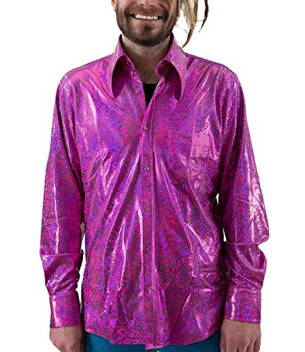 Comycom - Camisa con purpurina, diseño años 70, color rosa Rosa. XXL Comycom - Camisa con purpurina, diseño años 70, color rosa Rosa. XXL