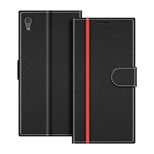 COODIO Funda Sony Xperia XA1 Ultra con Tapa, Funda Movil Sony Xperia XA1 Ultra, Funda Libro Sony Xperia XA1 Ultra Carcasa Magnético Funda para Sony Xperia XA1 Ultra, Negro/Rojo