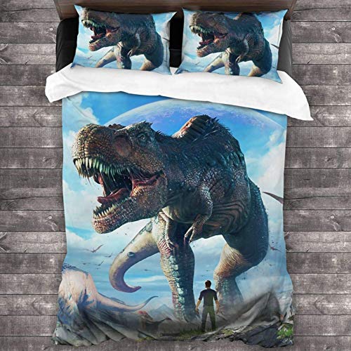 COOL-SHOW ARK Survival Evolved Bedding - Juego de cama individual de 3 piezas, funda de edredón grande de 3 piezas, suave y transpirable, funda de edredón de 86 x 177 cm.