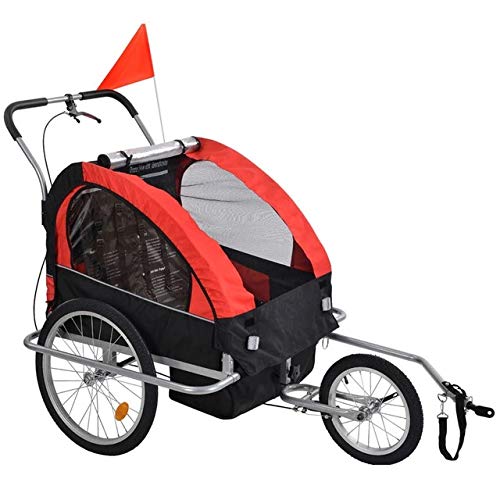 COSMOLINO Remolque de bicicleta para niños, remolque para bebés y niños, remolque para bicicleta para 2 niños, con banderín y compartimento de almacenamiento