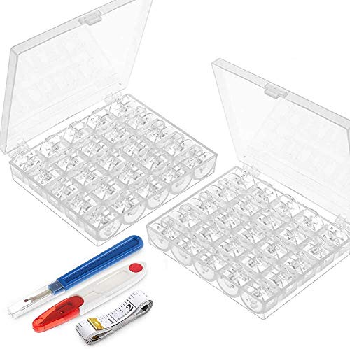 Cozywind 50pcs Canillas Carretes de Máquinas de Coser de Plástico Transparente con Caja de Almacenamiento,Quitahilo,Cortahilo Y Cinta Métrica para Brother Janone Singer Alfa Cozywind 50pcs Canillas Carretes de Máquinas de Coser de Plástico Transparente con Caja de Almacenamiento,Quitahilo,Cortahilo Y Cinta Métrica para Brother Janone Singer Alfa