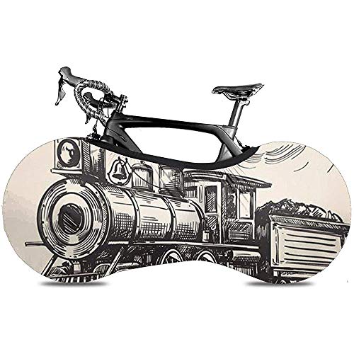 Cubierta de Rueda de Bicicleta, Cubierta de Bicicleta - Tren Tren Antiguo en país Locomotora Vagones de Madera Carretera con Humo Beige Cubierta de Rueda de Bicicleta, Cubierta de Bicicleta - Tren Tren Antiguo en país Locomotora Vagones de Madera Carretera con Humo Beige