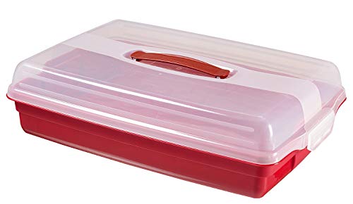 CURVER 219977 Porta-Tartas y Pasteles Redonda con Tapa Reversible, Resina, Transparente y Rojo, 31 x 31 x 8 cm
