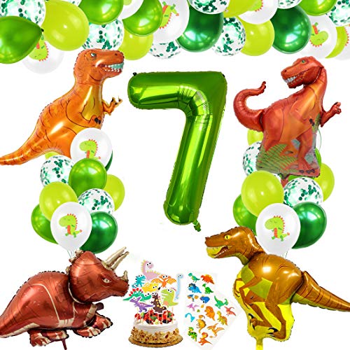 Decoracion Cumpleaños Dinosaurios, Globos de Cumpleaños Dinosaurios, Globo Numero 7 Verde, Globos Dinosaurios, Globos de Cumpleaños 7 Años, Globos Grandes Gigantes Helio