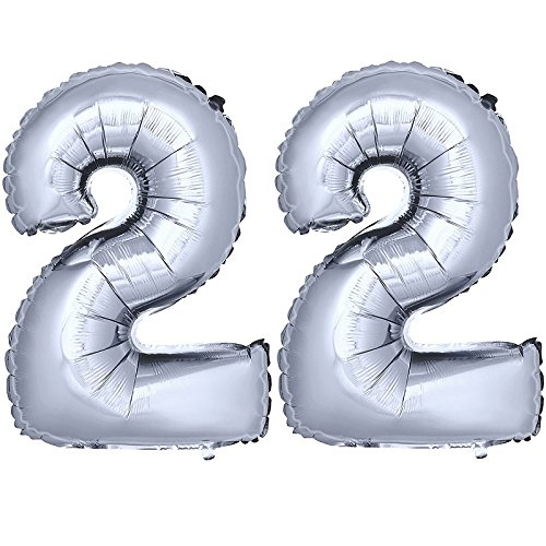 DekoRex® número Globo decoración cumpleaños Brillante para Aire en argentado 40cm de Alto No. 22