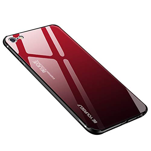 Desconocido Funda iPhone 6 / 6S Plus, Borde de Silicona TPU Suave +Vidrio Templado Cubierta Trasera Case Gradiente de Color Resistente a los Arañazos para iPhone 6 / 6s (iPhone 6 / 6s, Rojo + Negro)