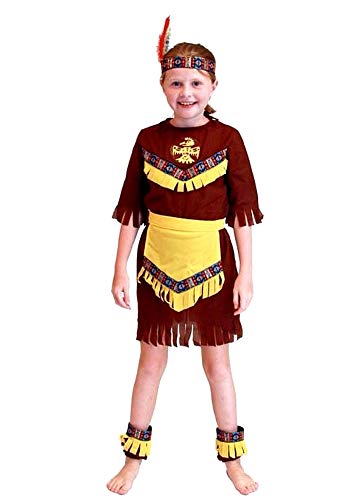 Disfraz de indio - nativo americano - disfraces para niños - halloween - carnaval - étnico - color marrón - niña - talla m - 6-7 años - idea de regalo original