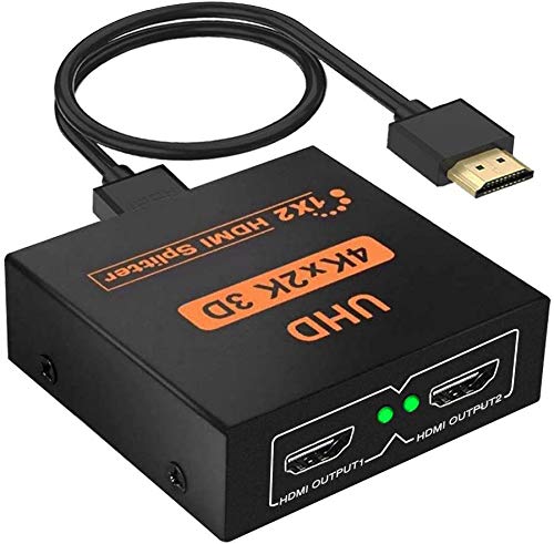 Divisor HDMI 1 in 2 out 3D 4K 1080P HDMI Distribuidor Divisor 1x2 HDCP 1.4 HDMI Amplificador de Distribución con Cable USB Compatible con PS4, PS3, Reproductor de BLU-Ray/DVD, HDTV, Projektor