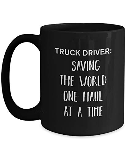 DKISEE Taza negra divertida con diseño de conductor de camión – Truck Driver: Save The World One Haul At A Time. – Taza de café metálica de 325 ml
