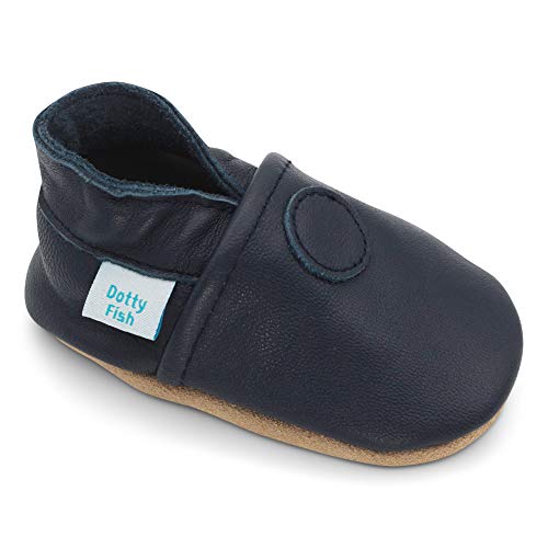 Dotty Fish Zapatos de Cuero Suave para bebés. Antideslizante. Azul Marino Liso. 12-18 Meses (21 EU)
