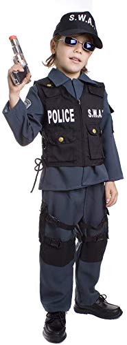 Dress Up America S.W.A.T. Poliziotto UP327MD - Disfraz Infantil de Carnaval para Halloween, Talla M (8-10 años), Multicolor