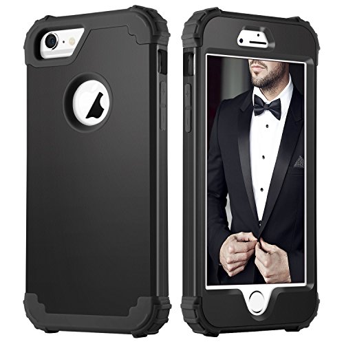 DUEDUE Funda iPhone 6, Funda iPhone 6s Silicona Original Carcasa Combinada 3 en 1 Dura PC Híbrido y TPU Suave Fuerte Extrema Protección Resistente PC Bumper Fundas para iPhone 6/6s Plus (5.5'')- Negro