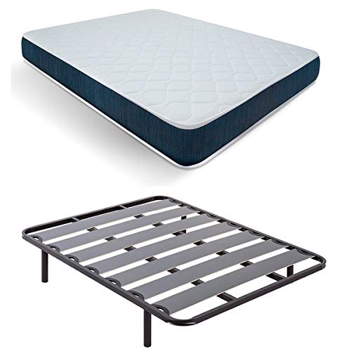 Duérmete Online Pack Ahorro Cama Completa con Colchón Viscoelástico Viscografeno + Somier Lama Ancha + Patas Roscadas, 150x190 Duérmete Online Pack Ahorro Cama Completa con Colchón Viscoelástico Viscografeno + Somier Lama Ancha + Patas Roscadas, 150x190
