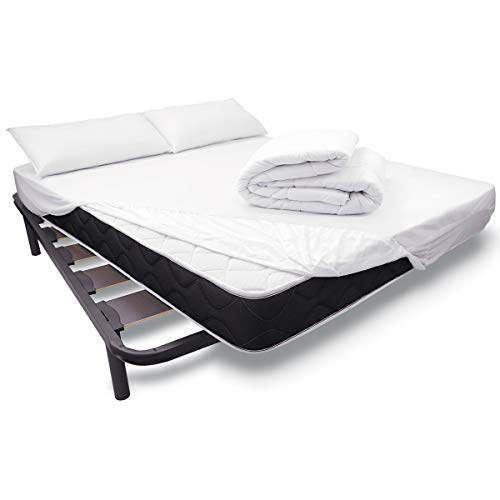 Duérmete Online Pack Cama Completa Total con Colchón Pocket Visco + Somier Reforzado + Sábana Protectora Tencel + Relleno Nórdico + Almohadas, 150 x 190