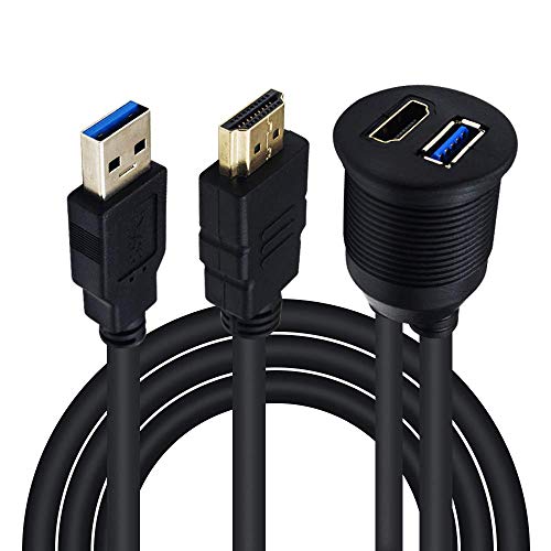 Duttek Cable de Montaje Empotrado en Panel USB3.0 y HDMI, Montaje de extensión USB 3.0 y HDMI Macho a Hembra, Montaje en Tablero, Montaje Empotrado 2M / 6.6 FT
