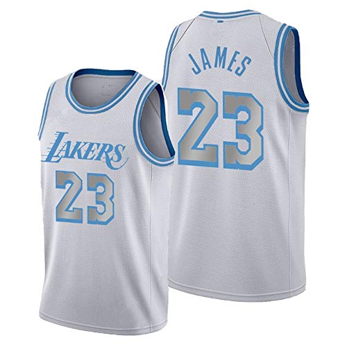 Dybory Nueva Camiseta para Hombre Y Mujer Lakers 23# Lebron James Jerseys, Tops Transpirables Bordados 2020-2021 City Edition Basketball Swingman,Blanco,L