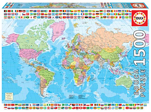 Educa- Mapamundi político Puzzle, 1 500 Piezas, Multicolor (18500) Educa- Mapamundi político Puzzle, 1 500 Piezas, Multicolor (18500)