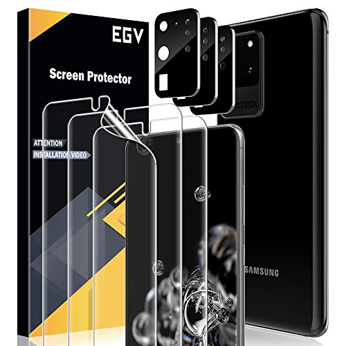 EGV Compatibile con Samsung Galaxy S20 Ultra Protector de Pantalla,3 Pack Protector Pantalla e 3 Pack Protector de Lente de Cámara