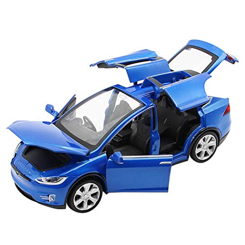 Eiseyen - Modelo de coche para Tesla X 90 1:32, con sonido y luz, también como coche de juguete con función retráctil, como regalo para niños