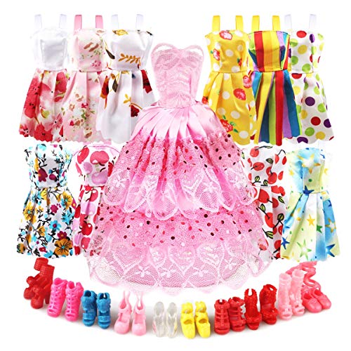 Eligara La Ropa de muñeca y los Accesorios para la muñeca, Incluyen 10 Trajes de Fiesta de muñeca, 1 Vestido de Costura y 10 Zapatos de muñeca de Pareja