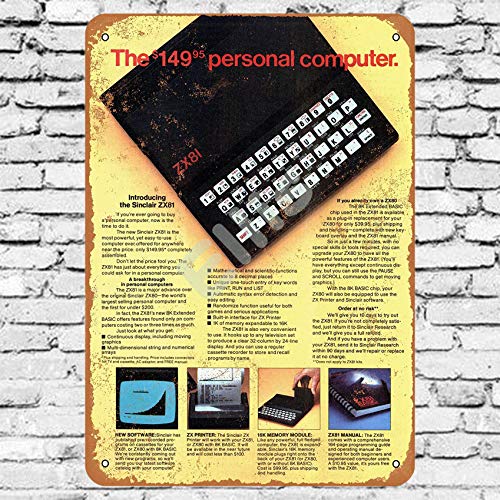 Ellis 1982 Sinclair ZX81 Placa de Metal Retro para Ordenador, decoración de Pared para Tienda, Hombre, Cueva, Bar, Garaje