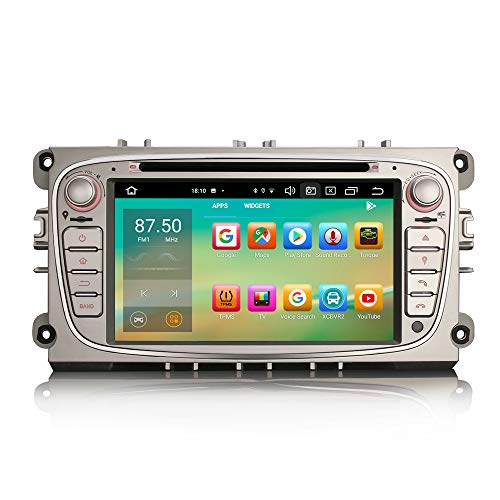 ERISIN 7 Pulgadas Android 10.0 Autoradio para Ford Focus Mondeo S/C-MAX Galaxy Reproductor de DVD Soporte GPS Sat Nav Carplay Android Auto DSP Bluetooth WiFi 4G Dab + TPMS 8-Core 4GB RAM + 64GB ROM