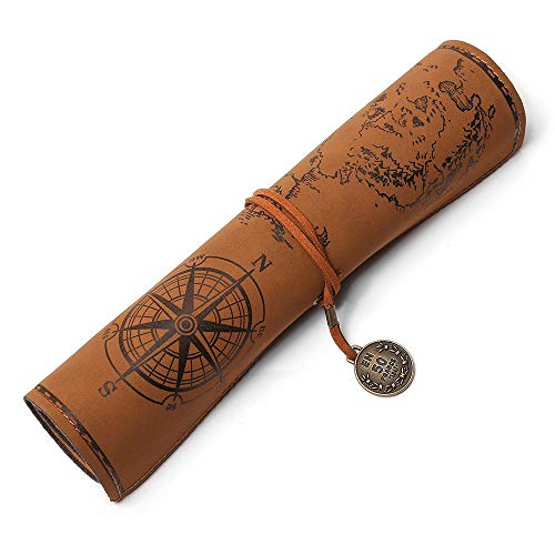 Estuche de cuero de PU, estuche de lápices vintage, caja de lapiz de cuero medieval, estuche de lápices con mapa del tesoro misterioso,estuche escolar(marrón) Estuche de cuero de PU, estuche de lápices vintage, caja de lapiz de cuero medieval, estuche de lápices con mapa del tesoro misterioso,estuche escolar(marrón)