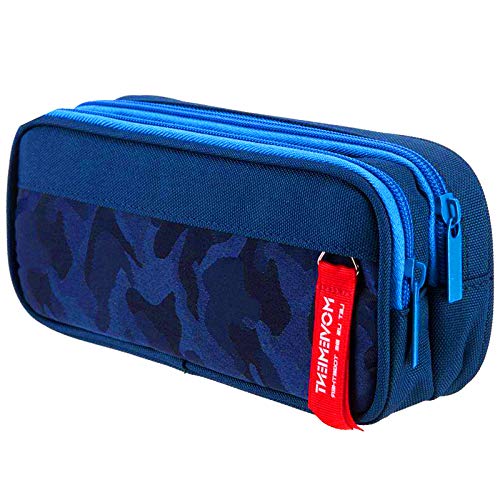 Estuche Escolar con 3 Cremalleras para Niños & Niña, lunaoo Grandes Capacidad Estuches Escolares, 22CM (Camuflaje Azul)