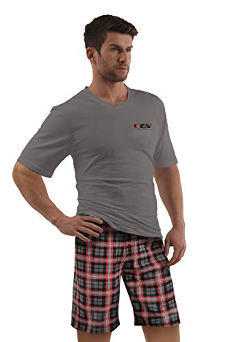 e.VIP® Chris S 325A - Pijama para hombre (100% algodón) gris/rojo M