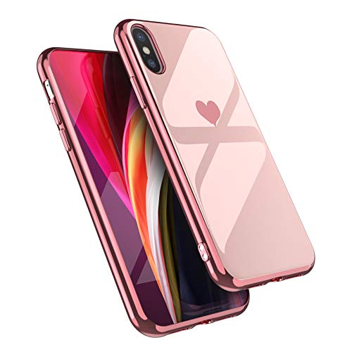 EYZUTAK Carcasa para iPhone XR, suave silicona TPU Slim Case Electroplateada, Carcasa para teléfono móvil, diseño de corazón simple de lujo a prueba de golpes, color rosa