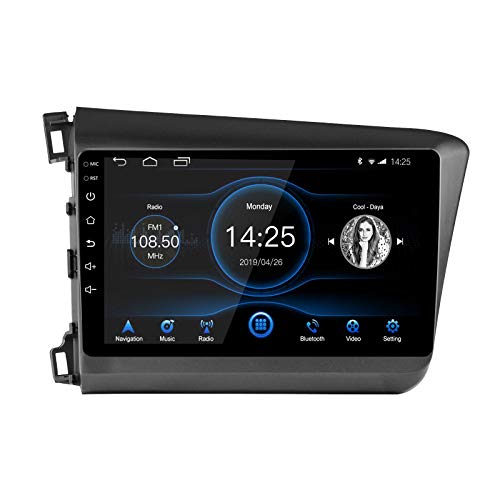 Ezonetronics Android 10.1 Radio para Coche Estéreo 9 Pulgadas Pantalla táctil capacitiva Navegación GPS de Alta definición Bluetooth USB SWC WiFi Player 2G RAM + 16G ROM para Honda Civic 2012-2015