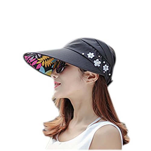 Fablcrew - Sombrero de playa con visera plana, plegable, ajustable y protección UV, color negro