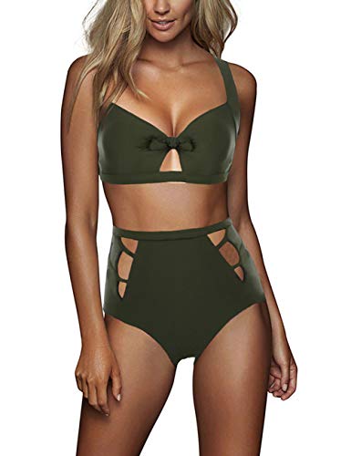 FeelinGirl Cruz Estilo Marino Dos Piezas Conjunto de Bikini para Mujer Traje de Baño Sexy Verde M:Talla-40