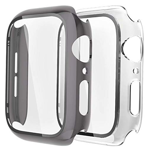 Fengyiyuda Funda[2 Pack] Compatible con Apple Watch 38/40/42/44mm,Estuche con TPU Protector de Pantalla,Caja Protector Anti-Choque Caso para IWatch Series se/6/5/4/3/2/1-Space Gray/Clear,44mm