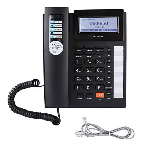 Fictory Teléfono con Altavoz (Botones Grandes) Juego de extensión Teléfono con Cable con Altavoz con Pantalla LCD(Negro)