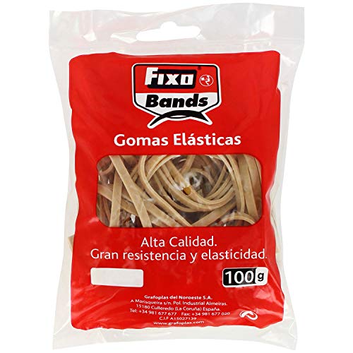 FIXO 56240 Bolsa de Gomas Elásticas, 100 g, 4 mm x 8 cm