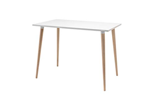 FLENDIT Home-Nordik Collection. Lili Desk. Mesa de Comedor Rectangular de 1ª Calidad en Color Blanco Mate y Patas de Madera Maciza de Haya 100% Natural. Medidas 72 x 100 x 60 cm y Grueso de 19 mm